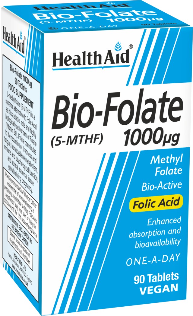 Health Aid Bio Folate 1000μg Bιοενεργή Μορφή Φολικού 90 Ταμπλέτες