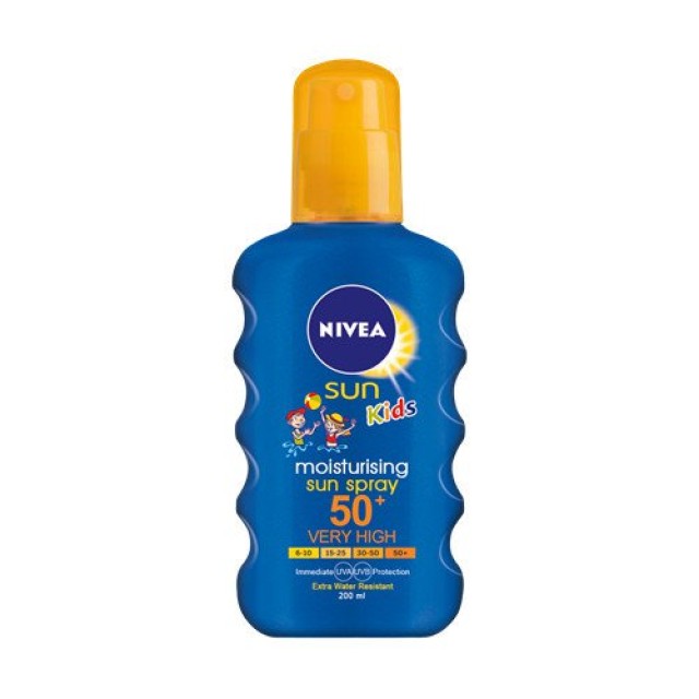 Nivea Sun Kids Moisturizing Coloured Spray SPF 50 Παιδικό Αντηλιακό Γαλάκτωμα, 200ml