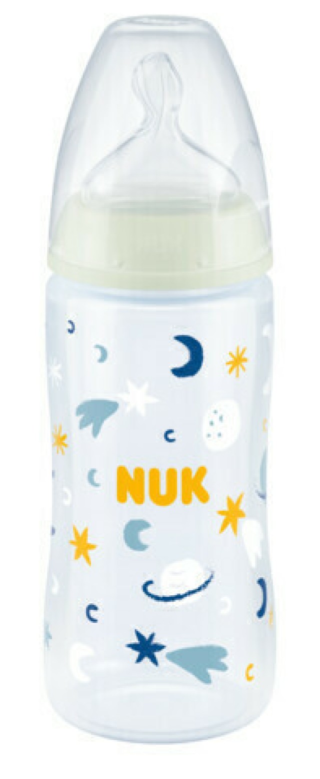 Nuk First Choice+ Night Temperature Control Space Πλαστικό Μπιμπερό για 6-18m+ με Δείκτη Ελέγχου Θερμοκρασίας & Θηλή Σιλικόνης 300ml [10.527.941]