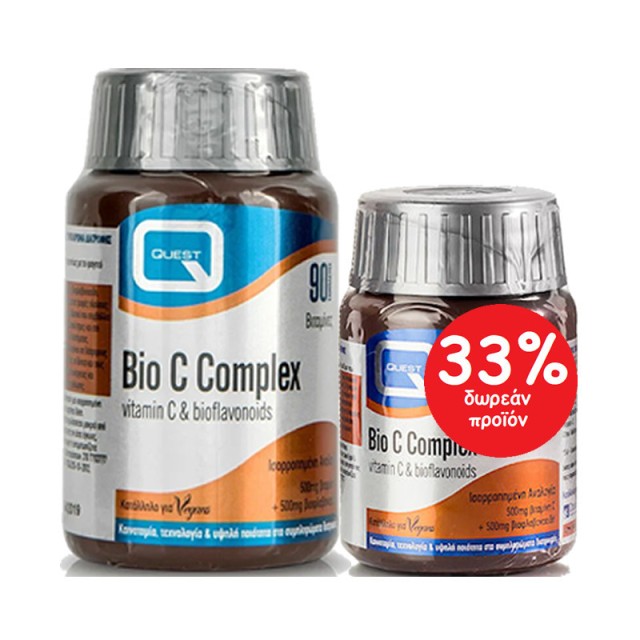 Quest PROMO Bio C Complex 500mg Vitamin C & Bioflavonoids Συμπλήρωμα Διατροφής για το Καρδειαγγειακό Σύστημα 90 + 30 Ταμπλέτες +33% Δωρεάν Προϊόν