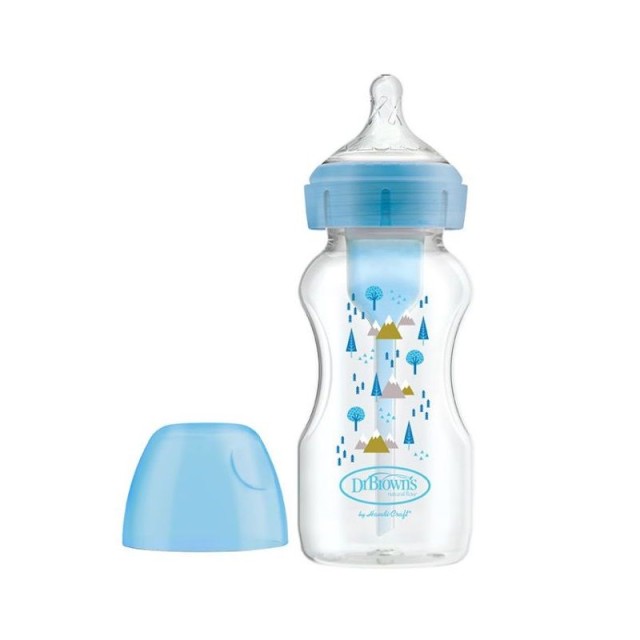 Dr. Browns Options Anti Colic Bottle Wide Neck Blue Πλαστικό Μπιμπερό Κατά των Κολικών με Θηλή Σιλικόνης Μπλε με Σχέδια 270ml [WB9102-INTLX]
