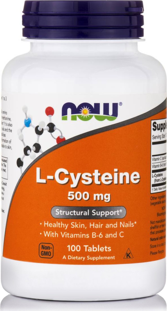 Now Foods L Cysteine 500mg w/Vitamin B-6 & C Συμπλήρωμα Διατροφής Για Μαλλιά - Δέρμα - Νύχια 100 Ταμπλέτες