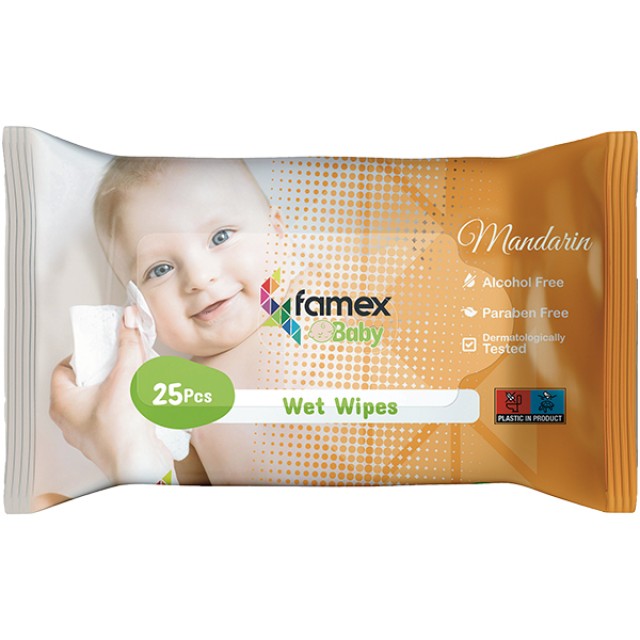 Famex Baby Υγρά Μωρομάντηλα Mandarin 25 Τεμάχια