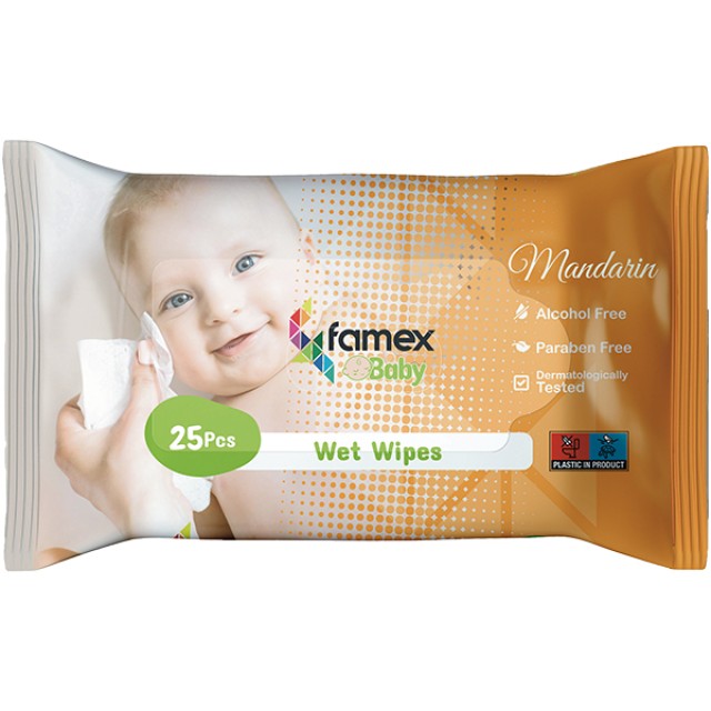 Famex Baby Υγρά Μωρομάντηλα Mandarin 25 Τεμάχια