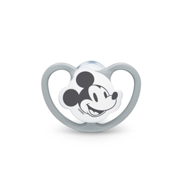 Nuk Space Mickey & Minnie Ορθοδοντική Πιπίλα Σιλικόνης για 18-36m+ με Θήκη Χρώμα Γκρί [10.739.747]