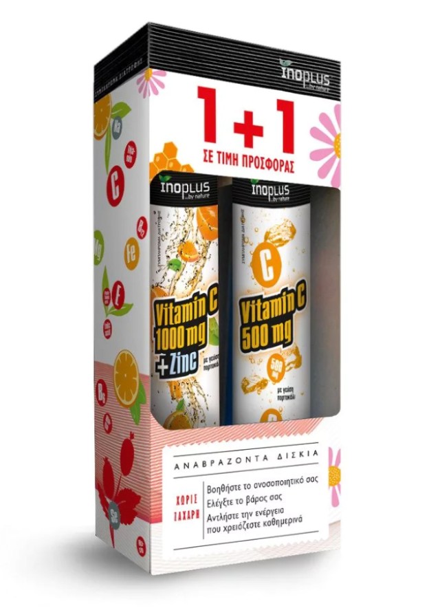 Inoplus PROMO Vitamin C 1000mg + Zinc Συμπλήρωμα Διατροφής για το Ανοσοποιητικό Σύστημα με Γεύση Πορτοκάλι 20 Αναβράζοντα Δισκία - Vitamin C 500mg με Γεύση Πορτοκάλι 20 Αναβράζοντα Δισκία