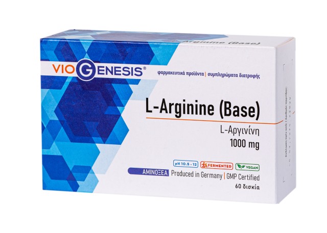 VioGenesis L-Arginine Base 1000mg Συμπλήρωμα Διατροφής για το Κυκλοφορ …