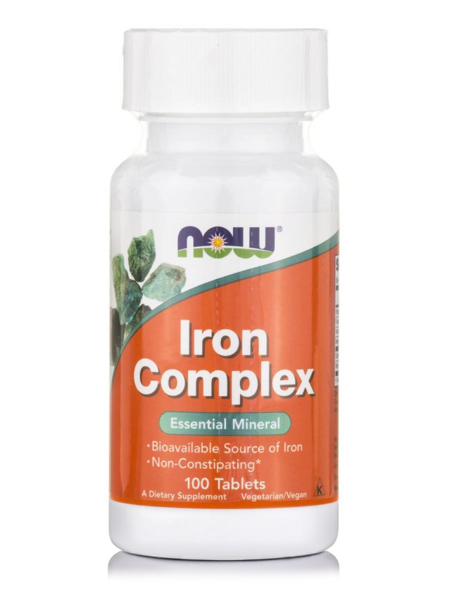 Now Foods Iron Complex Iron Bisglycinate 27mg, Dong-Quai, Raspberry, B12 & Folic Acid Συμπλήρωμα Σιδήρου 100 Ταμπλέτες