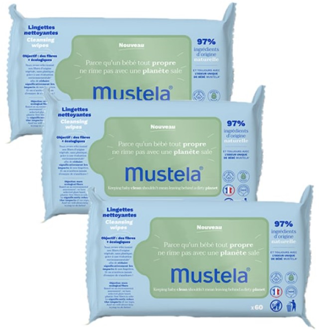Mustela PROMO Cleansing Wipes Μωρομάντηλα Καθαρισμού με Βιολογικό Αβοκάντο 180 Τεμάχια (3 Πακέτα x 60 Τεμάχια)