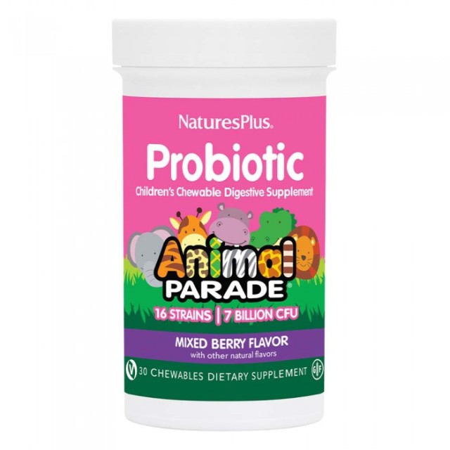 Natures Plus Animal Parade Probiotics Παιδικά Προβιοτικά με Γεύση Μούρων 30 Μασώμενες Ταμπλέτες