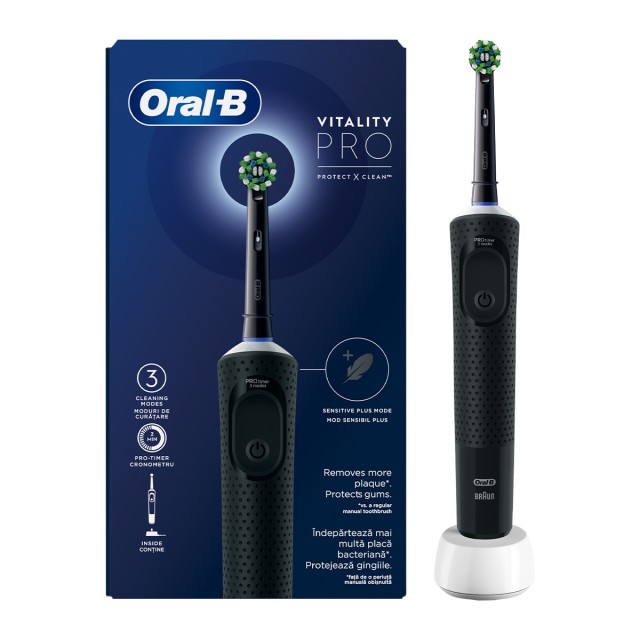 Oral B Vitality Pro Protect X Clean Ηλεκτρική Οδοντόβουρτσα με Χρονομετρητή Μαύρο 1 Τεμάχιο