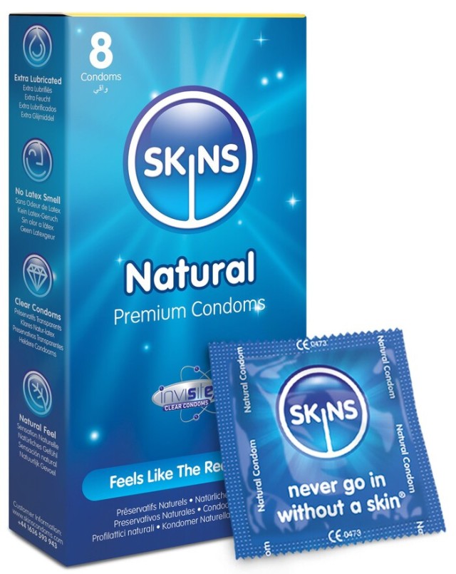 Skins Natural Condoms Προφυλακτικά με Επιπλέον Λίπανση 8 Τεμάχια Skins Natural Condoms Προφυλακτικά με Επιπλέον Λίπανση 8 Τεμάχια