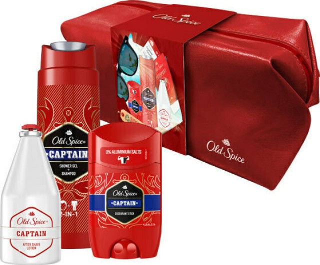 Old Spice PROMO Captain Shower Gel Shampoo 250ml - Deodorant Stick 50ml - After Shave Lotion 100ml - ΔΩΡΟ Νεσεσέρ Κόκκινο