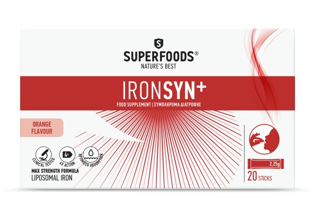 Superfoods Ironsyn+ Συμπλήρωμα Διατροφής Λιποσωμιακού Σιδήρου, Βιταμιν … Superfoods Ironsyn+ Συμπλήρωμα Διατροφής Λιποσωμιακού Σιδήρου, Βιταμιν …