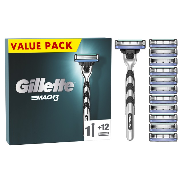 Gillette Mach 3 Ξυριστική Μηχανή 1 Τεμάχιο + Ανταλλακτικές Κεφαλές 12 …