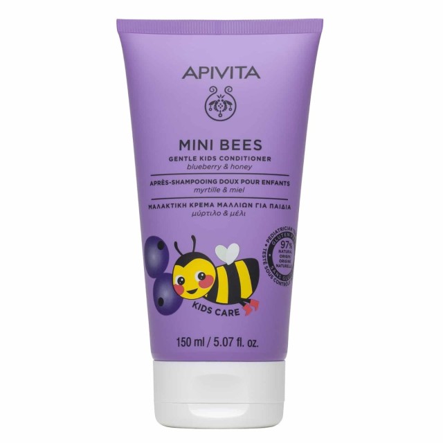 Apivita Mini Bees Gentle Kids Conditioner Μαλακτική Παιδική Κρέμα Μαλλιών με Μύρτιλο & Μέλι 150ml