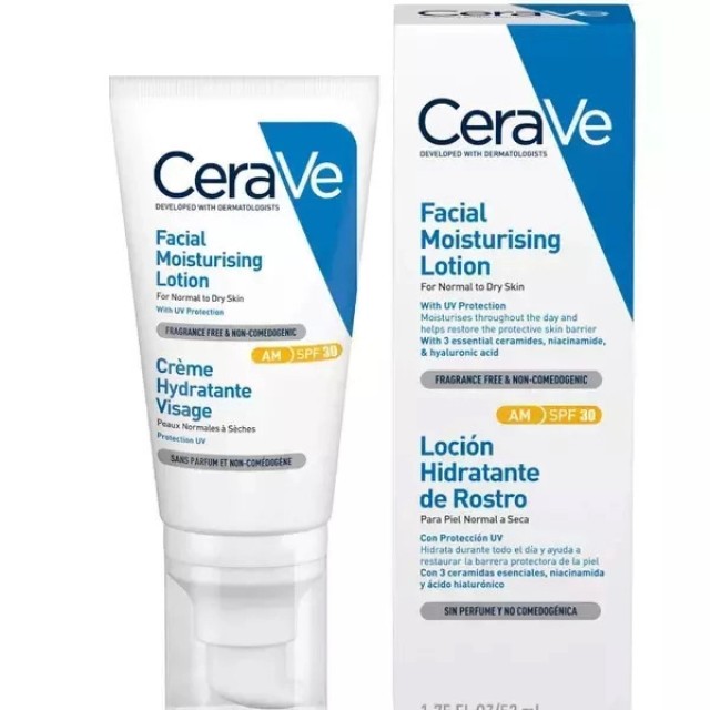 CeraVe Facial Moisturising Lotion SPF30 Ενυδατική Κρέμα Προσώπου με SPF30 για Κανονικά προς Ξηρά Δέρματα 52ml