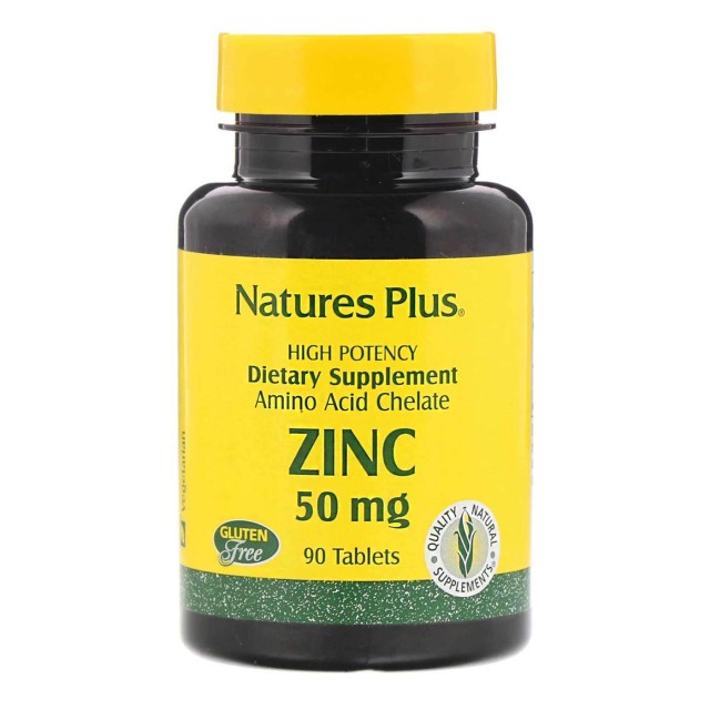 Natures Plus Zinc 50mg Συμπλήρωμα Διατροφής Ψευδάργυρου 90 Ταμπλέτες