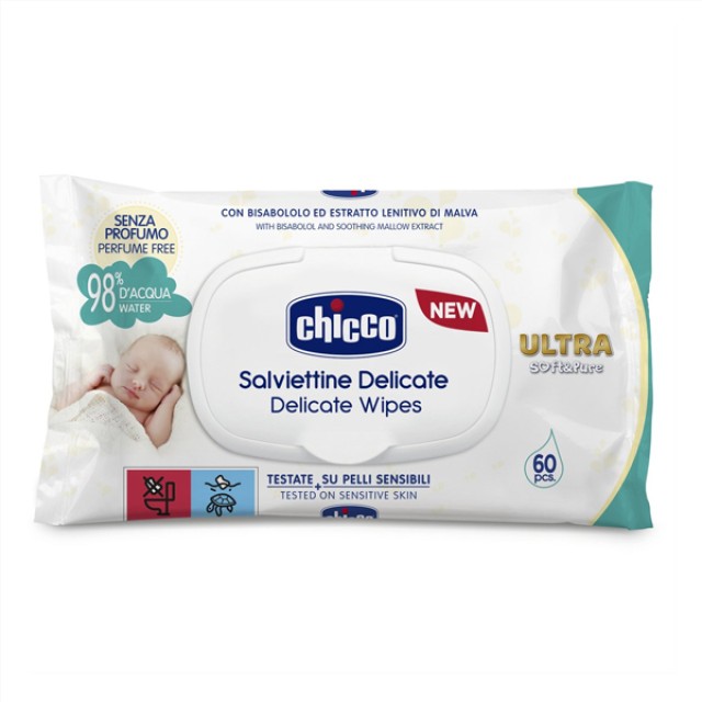 Chicco Salvettine Delicate Ultra Soft & Pure Μωρομάντηλα 60 Τεμάχια
