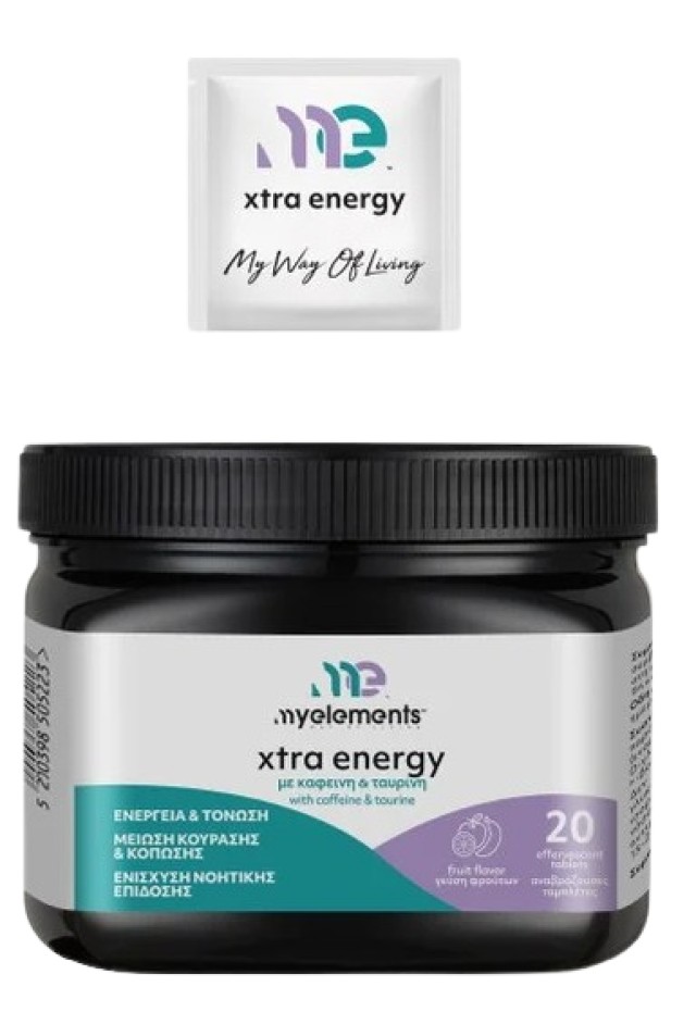 My Elements Xtra Energy Συμπλήρωμα Διατροφής με Καφεΐνη & Ταυρίνη Γεύση Φρούτων 20 Αναβράζουσες Ταμπλέτες