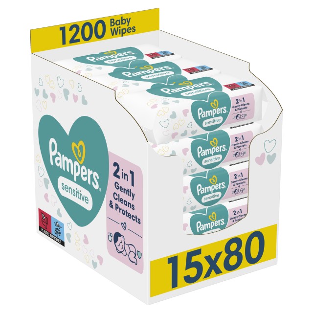 Pampers Baby Wipes Sensitive XXL Monthly Bοx Μωρομάντηλα 15x80 Τεμάχια …