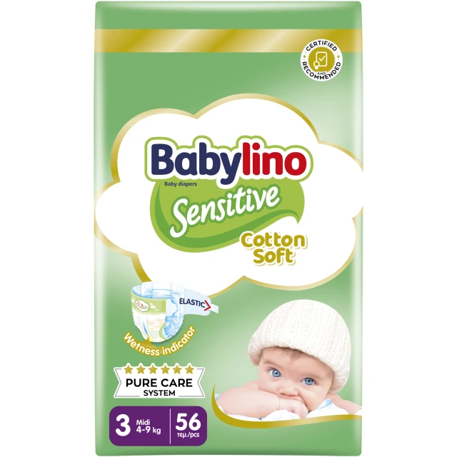 Babylino Sensitive Cotton Soft Diapers No3 [4-9Kg] Value Pack 56 Diapers …