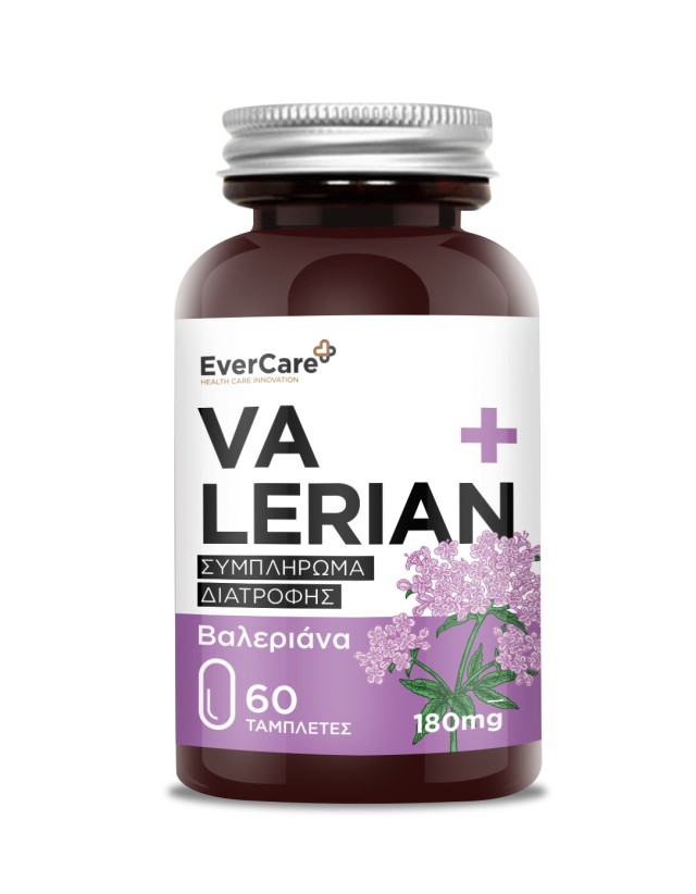 EverCare Valerian 180mg Συμπλήρωμα Διατροφής με Χαλαρωτική και Αγχολυτική Δράση 60 Κάψουλες