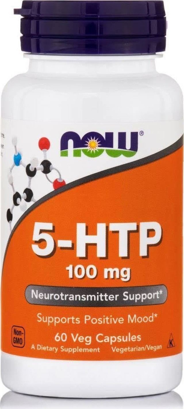 Now Foods  5-HTP 100mg Συμπλήρωμα Διατροφής Για Την Αύξηση Σεροτονίνης 60  Κάψουλες