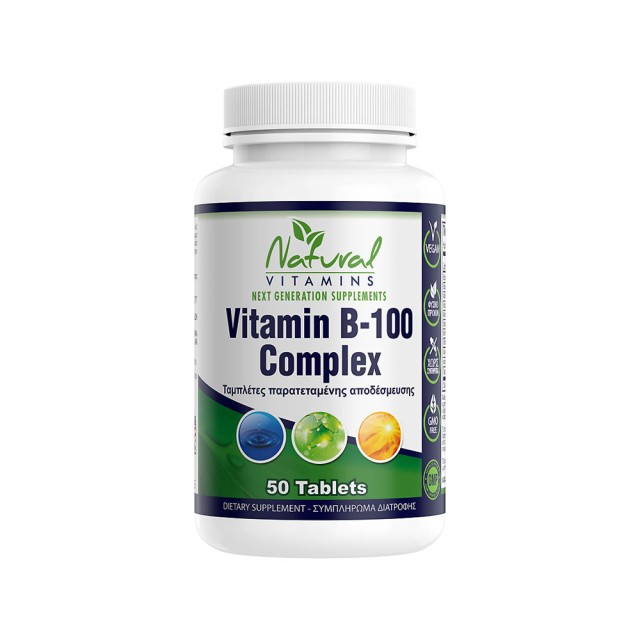 Natural Vitamins B-100 Complex Συμπλήρωμα Διατροφής για Μείωση Κούρασης & Κόπωσης 50 Ταμπλέτες