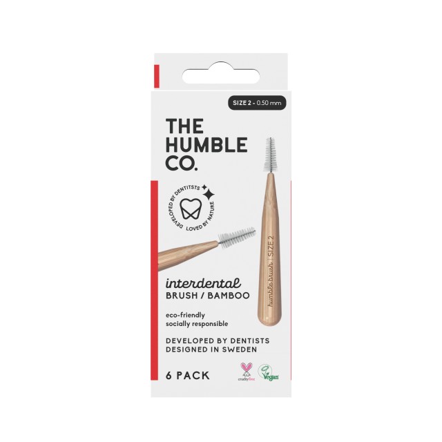 The Humble Co. Bamboo Interdental Brush Size 2 - 0.5mm Red Μεσοδόντια Βουρτσάκια Μέγεθος 2 - 0.5mm Κόκκινο 6 Τεμάχια