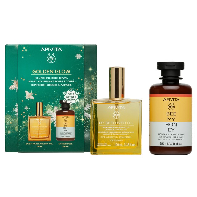 Apivita PROMO Golden Glow My Beeloved Oil Ξηρό Λάδι Θρέψης & Επανόρθωσης Σώμα, Μαλλιά, Πρόσωπο 100ml & Bee My Honey Αφρόλουτρο με Μέλι & Αλόη 250ml Apivita PROMO Golden Glow My Beeloved Oil Ξηρό Λάδι Θρέψης & …