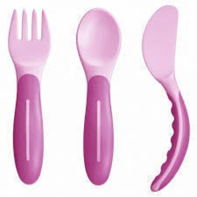 Mam Baby’s Cutlery Πιρουνάκι - Κουταλάκι - Μαχαιράκι 6m+ Χρώμα:Ροζ 3 Τεμάχια [515]