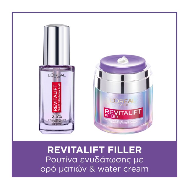 L'Oreal Paris Bundle Revitalift Filler Water Cream Day Αντιρυτιδική Κρέμα Προσώπου με Υαλουρονικό Οξύ 50ml - Face Care Caring Revitalift Filler Ορός Ματιών με 2,5% Υαλουρονικό Οξύ και Καφεϊνη 20ml