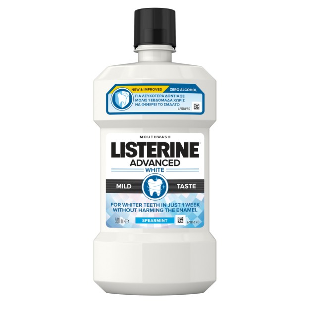 Listerine Advanced White Mild Taste Spearmint Στοματικό Διάλυμα με Ήπια Γεύση για Άμεση Λεύκανση 500ml