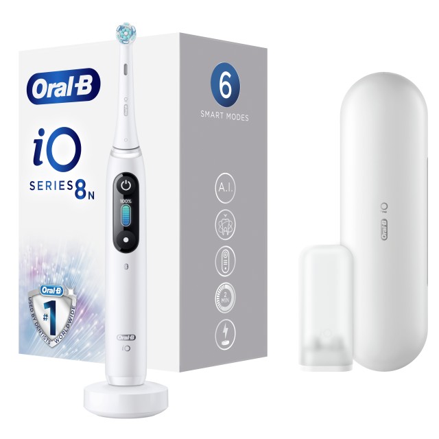 Oral B iO Series 8 Ηλεκτρική Οδοντόβουρτσα Magnetic White Alabaster Λευκή με Χρονομετρητή και Αισθητήρα Πίεσης 1 Τεμάχιο