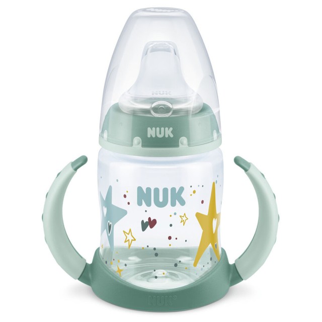 Nuk First Choice Plus Εκπαιδευτικό Μπιμπερό με Λαβές για 6-18m+ με Ρύγχος Σιλικόνης Πράσινο με Αστέρια 150ml
