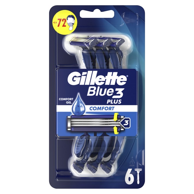 Gillette Blue 3 Plus Comfort Ανδρικά Ξυραφάκια μίας Χρήσης με Τεχνολογία Comfort Gel 6 Τεμάχια
