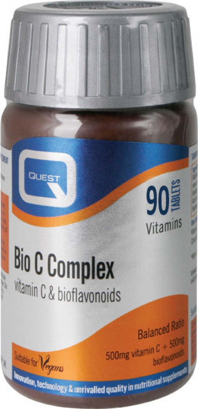 Quest Bio C Complex 500mg Vitamin C & Bioflavonoids Συμπλήρωμα Διατροφής Για Το Καρδειαγγειακό 90 Ταμπλέτες