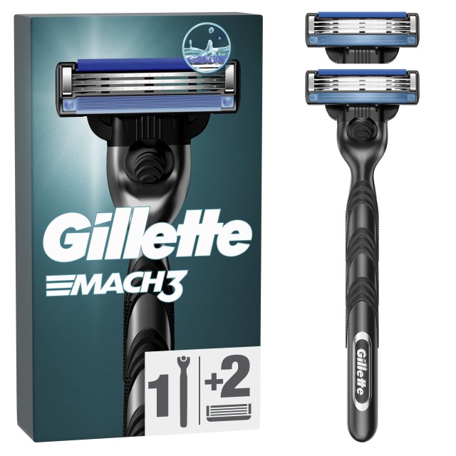 Gillette Mach 3 Ξυριστική Μηχανή 1 Τεμάχιο & 2 Ανταλλακτικές Κεφαλές