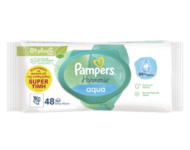 Pampers Harmonie Aqua Μωρομάντηλα με 99% Νερό χωρίς Οινόπνευμα & Άρωμα …