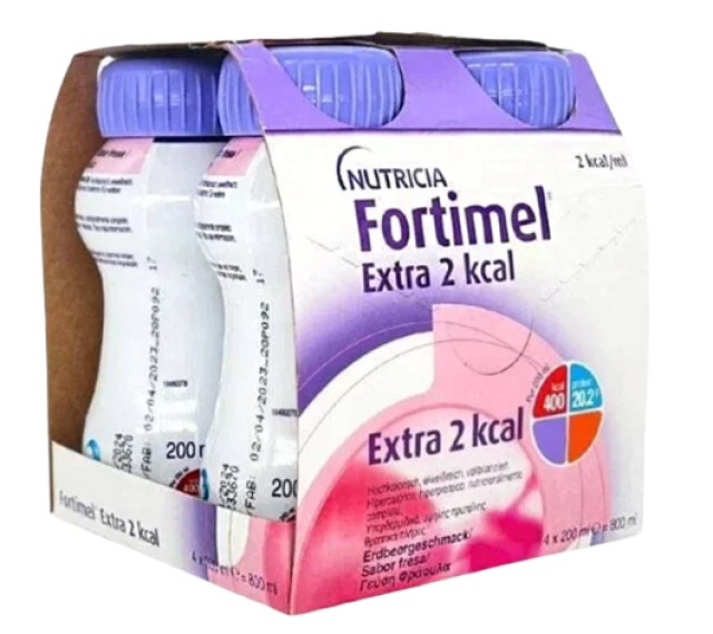 Nutricia Fortimel Extra 2KCAL Υπερθερμιδικό Συμπλήρωμα Διατροφής Πλούσιο σε Πρωτεΐνες με Γεύση Φράουλα 4x200ml