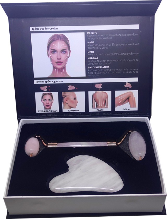 Ag Pharm Facial Rose Quartz Roller Rose Quartz for Massage and Toning of Face & Neck Skin 1 Piece - Gua Sha Rose 1 Piece