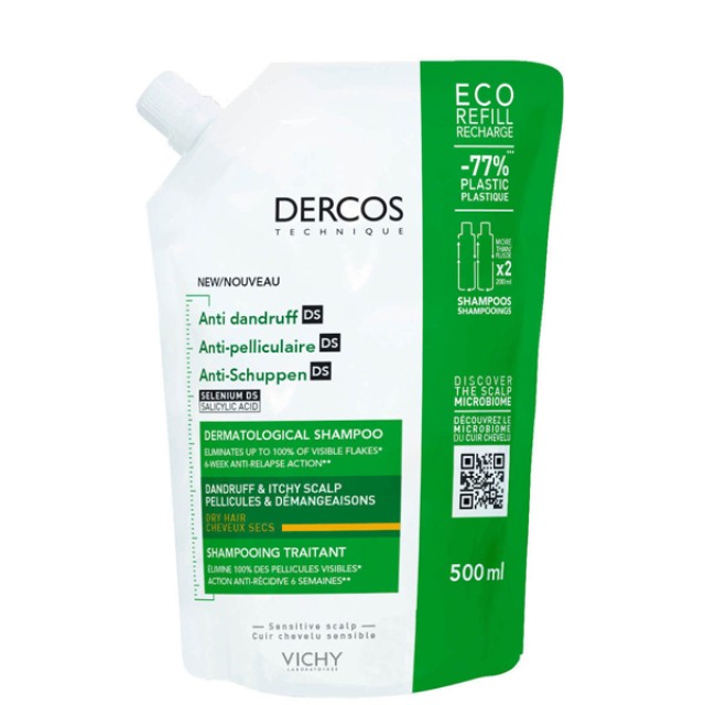 Vichy Dercos Anti-Dandruff DS Dry Hair Refill Σαμπουάν Κατά Της Πιτυρίδας Για Ξηρά Μαλλιά 500ml