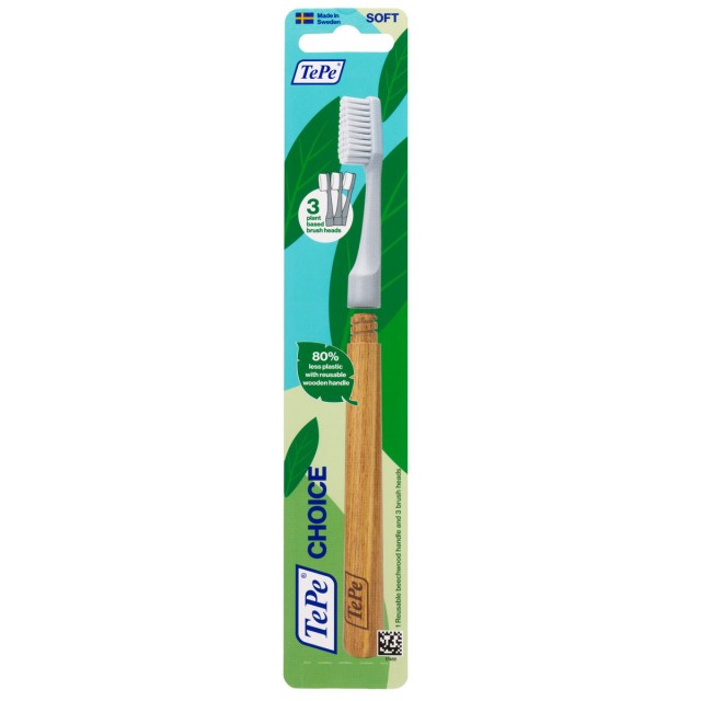 TePe Choice Soft Οδοντόβουρτσα Μαλακή με Επαναχρησιμοποιήσιμη Ξύλινη Λ …