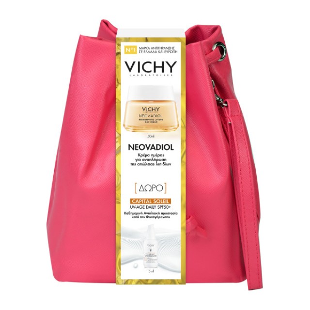 Vichy PROMO Neovadiol Redensifying Cream Αντιγηραντική Κρέμα Ημέρας για την Περιεμμηνόπαυση για Εφέ Lifting & Ενίσχυση Πυκνότητας 50ml - ΔΩΡΟ Αντηλιακό Προσώπου UV Age Daily SPF50+ 15ml σε Μοντέρνο Τσαντάκι Ροζ