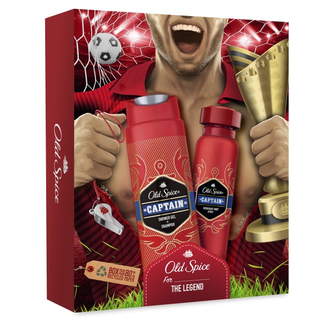 Old Spice PROMO For Men Footballer Captain Deodorant Αποσμητικό Spray 150ml - Shower Gel & Shampoo Αφρόλουτρο και Σαμπουάν 2 σε 1 250ml
