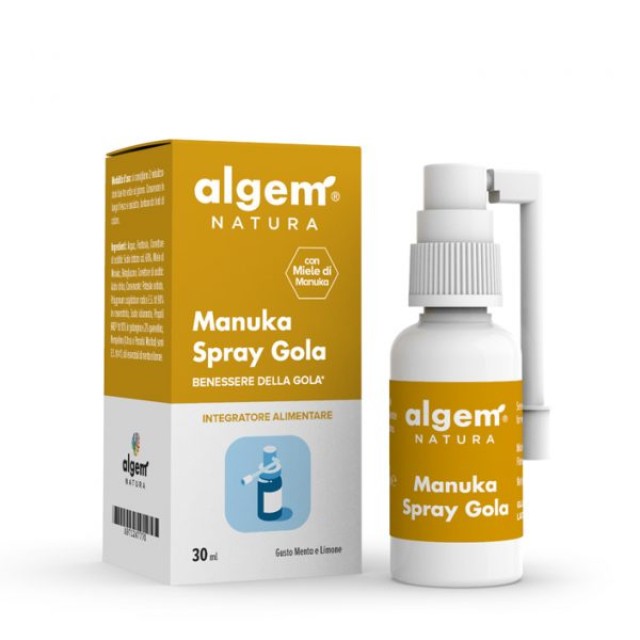 Algem Natura Manuka Spray Gola Σπρέι Ενηλίκων Κατάλληλο για την Στοματοφαρυγγική Κοιλότητα σε Περίπτωση Πονόλαιμου ή Φλεγμονής με Γεύση Μέντα - Λεμόνι 30ml