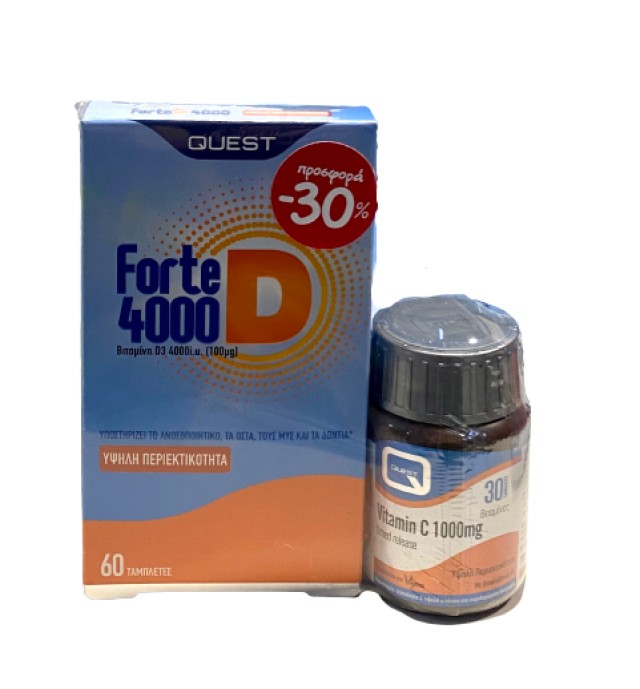 Quest PROMO Forte D3 4000iu Συμπλήρωμα Διατροφής για το Ανοσοποιητικό Σύστημα Υψηλής Περιεκτικότητας 60 Ταμπλέτες - Vitamin C 1000mg 30 Ταμπλέτες -30% Επί Της Λιανικής Τιμής