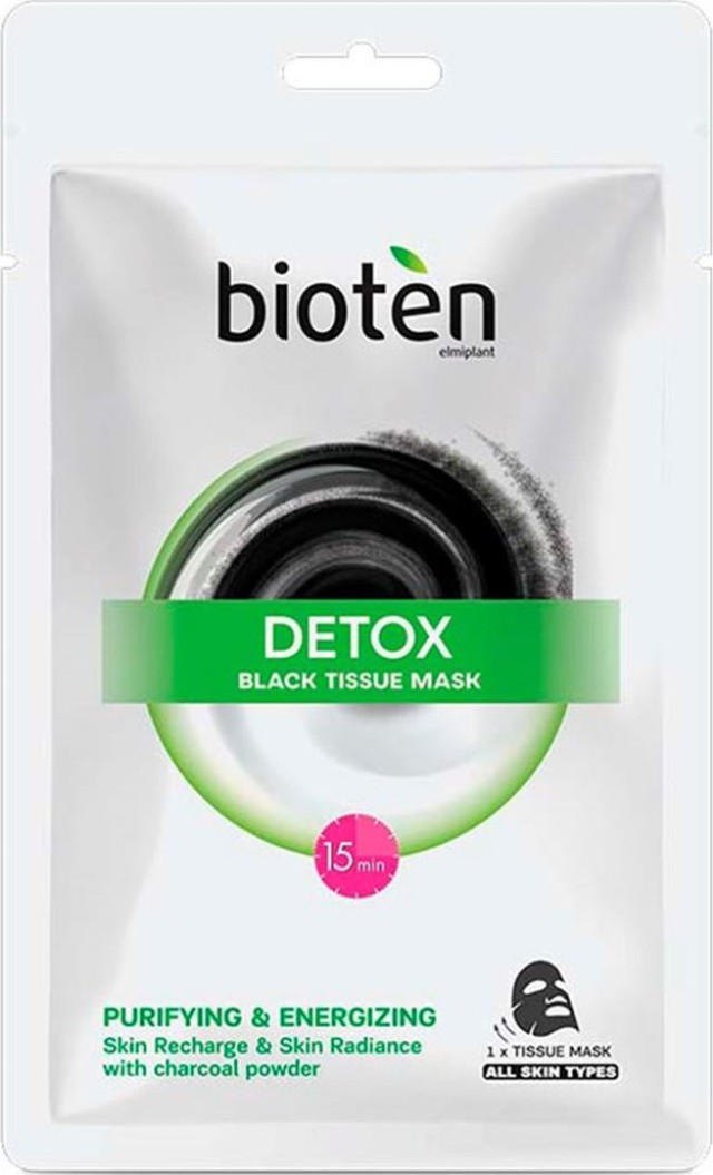 Bioten Black Tissue Mask Detox Υφασμάτινη Μάσκα Προσώπου με Πούδρα Άνθ …