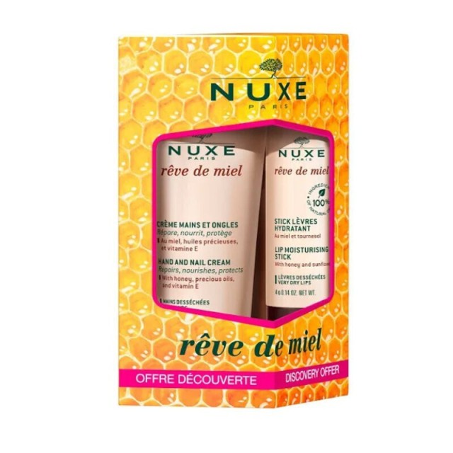 Nuxe PROMO Reve de Miel Hand & Nail Cream Ενυδατική Κρέμα Χεριών 30ml - Lip Moisturizing Ενυδατικό Stick Χειλιών 4gr